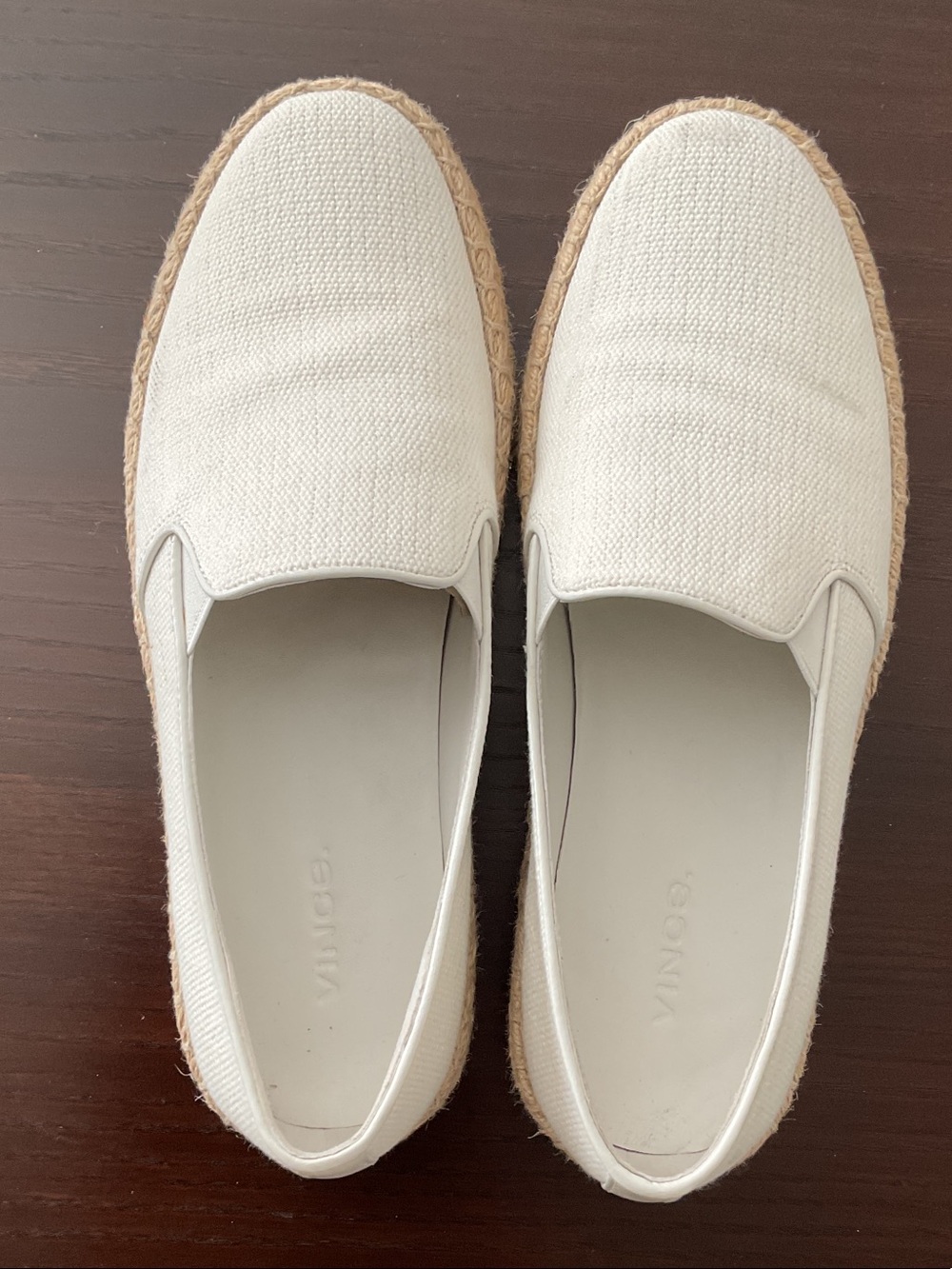 Vince White Canvas Slip-On Sneakers with Espadrille Trim